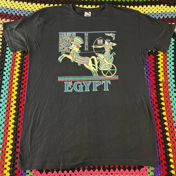 Vintage 90s Egypt Hieroglyphics Pharaoh Unisex Ancient Horse Chariot Bat… - Picture 6 of 11